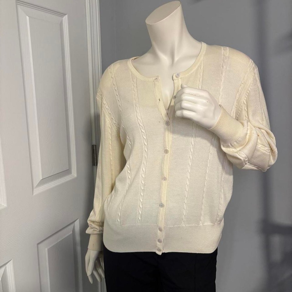 Jeanne Pierre Cream Cable Knit Cardigan